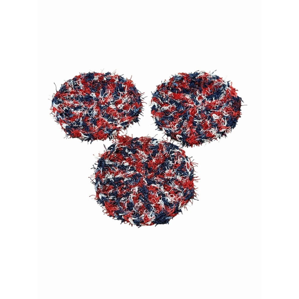 New Handmade Crochet Dish Scrubbies set of 3 large red white blue USA